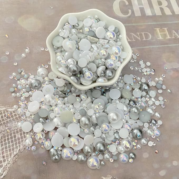 100g Mix Resin Rhinestones Flatback Half Round Pearls Mixed Size 3mm-10mm AB Color Half Pearls Resin Rhinestones for DIY Craft Nail Art Shoes Clothes Phone Case (Gray Series)