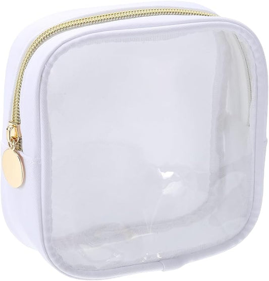 uxcell Clear Makeup Bag Small Cosmetic Bag Case Transparent Toiletry Organizer with Zipper, Portable Makeup Pouch for Daily Use Travel, Mini, White