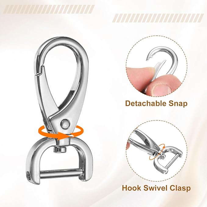 HARFINGTON 2Pcs Detachable Snap Hook Swivel Clasp 5/8" D Ring with Swivel Lobster Claw Clasps Hook for Purse Strap Keychain Bag DIY Craft, Silver