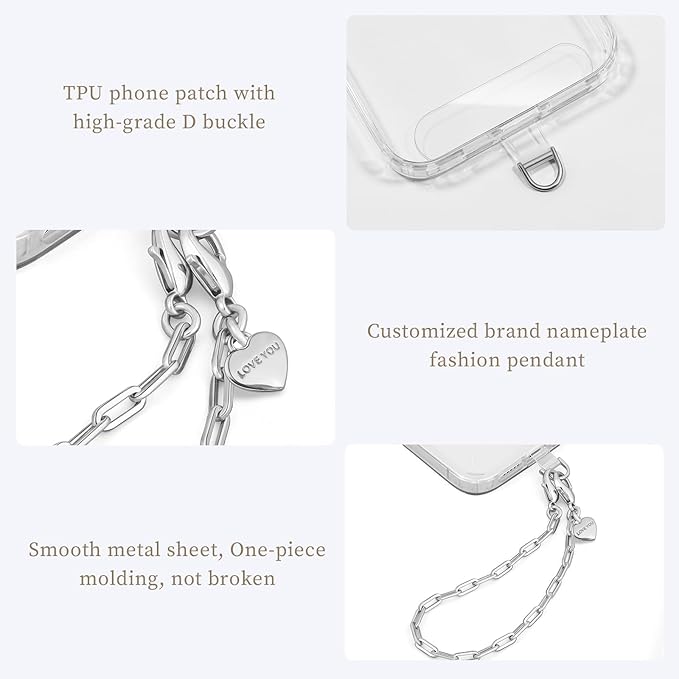 UKON Phone Chain Wrist Strap Metal Phone Lanyard Wristlet Strap with 2xTPU Tether Tab for Women Shopping Traveling Party