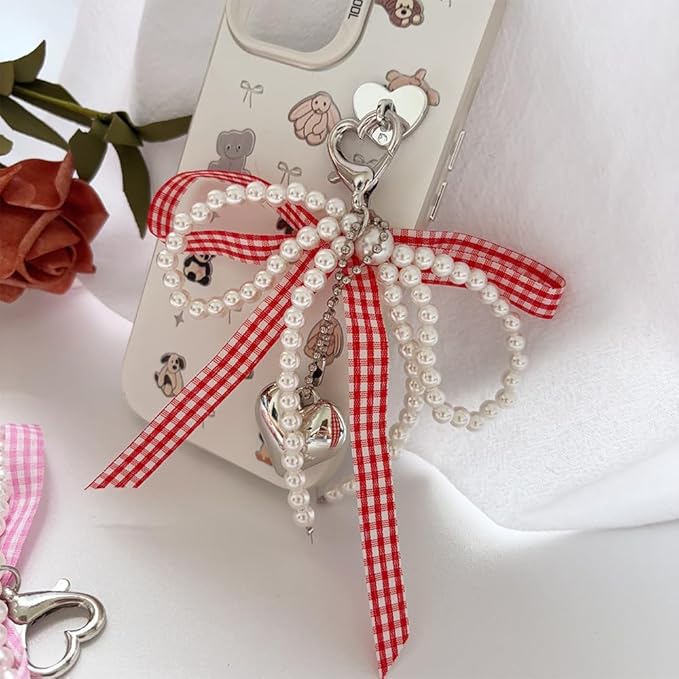 Pearl Bow Keychain Cute Y2k Lace Bowknot Keychain Coquette Aesthetic Accessories Bag Purse Handbag Backpack Charm