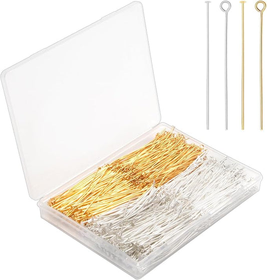 800PCS Head Pins, 2'' Flat Head Pins Eye Pins for Jewelry Making, Flat Head Eye Pins, Gold&Sliver Jewelry Making Pins, Metal Headpins for DIY Craft Earring Bracelet Necklace Pendant Jewelry Supplies