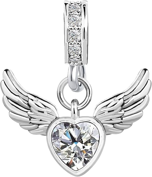 KunBead Guardian Angel Wings Heart Birthstone Dangle Birthday Charms Compatible with Pandora Charm Bracelet for Women