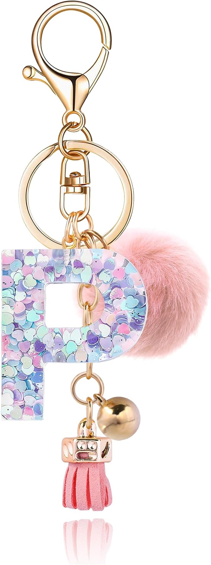 Resin Alphabet Initial Letter Keychain Keyring for Women Purse Handbags With Fur Ball Pom