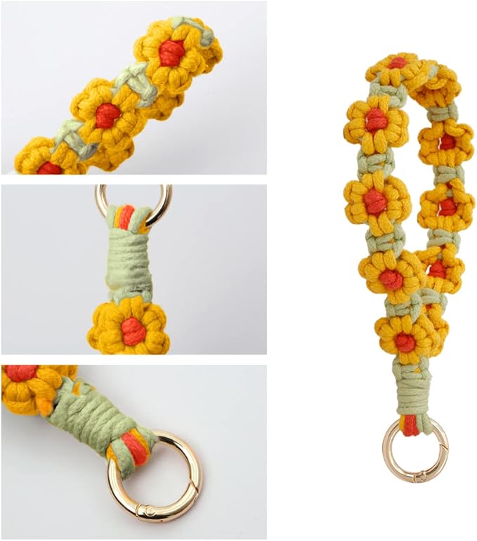 Boho Keychain Handmade Keychain Wristlet Key Chain Wrist Lanyard for Keys Cute daisy keychain for Women