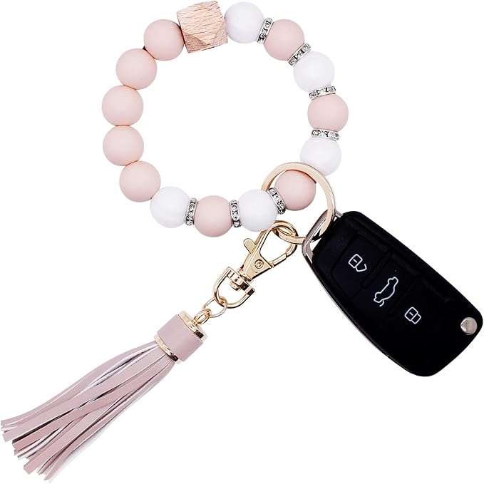 BIHRTC Key Ring Bracelet Car Keychain Holder Wristlet Silicone Women Beaded Bangle Chains
