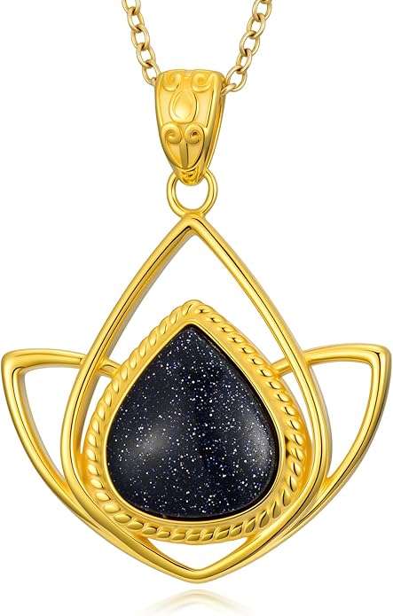 RYNSITO Blue Sandstone Necklace for Women 18+2 Inch Adjustable Chain Elegant Blue Sandstone Pendant Necklace Gift for Her Exquisite Jewelry