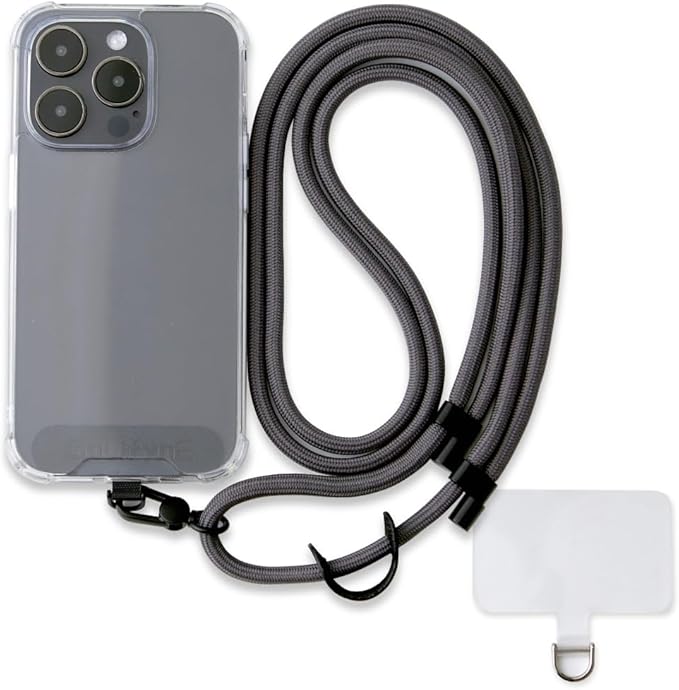 Universal Phone Lanyard, Anti-Theft Crossbody Strap for iPhone 16 Pro Max and Most Smartphones, Adjustable Cell Phone Neck Holder w/2 Non-Adhesive Tether Tab for Men and Women, Charcoal/Black