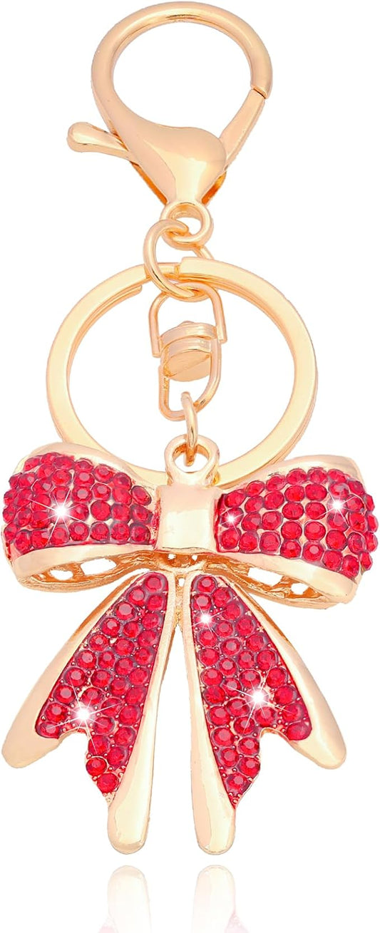 Sparkly Gold Plated Color Rhinestone Bow Keychains for Women,Charms for Key Purse Handbags Backpacks