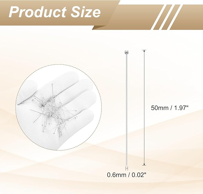 HARFINGTON 100pcs Ball Head Pins 1.97" 50mm Round Head Pins for Earring Pendant Necklace Bracelet Charm Jewelry Making Findings DIY Craft, Silver Tone