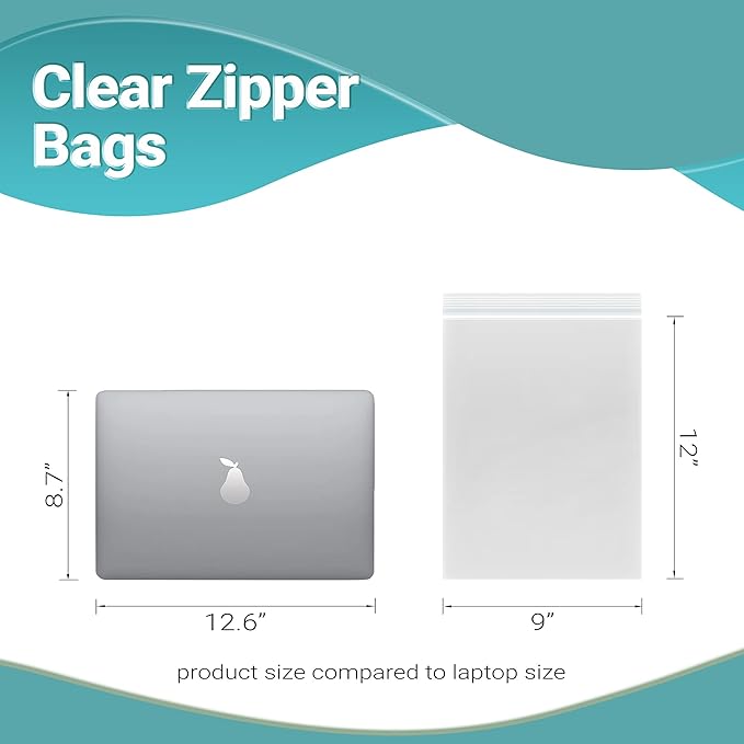APQ Clear Plastic Reclosable Zipper Bags, 9 x 12 Inches. Pack of 1000 Reclosable Plastic Bags with Zipper Closure. 2 Mil Plastic Jewelry Bags. Waterproof Reclosable Zip Bags for Industrial Use