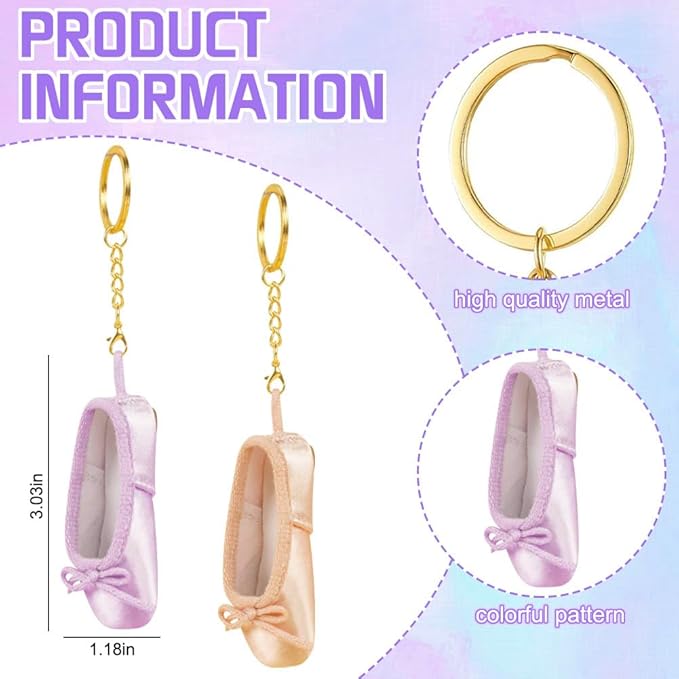 BAOZOON 4 Pcs Mini Pointe Shoes Keychains Miniature Ballet Shoes Keyring Handmade Shoe Charm Pendant Gift for Dance Lovers