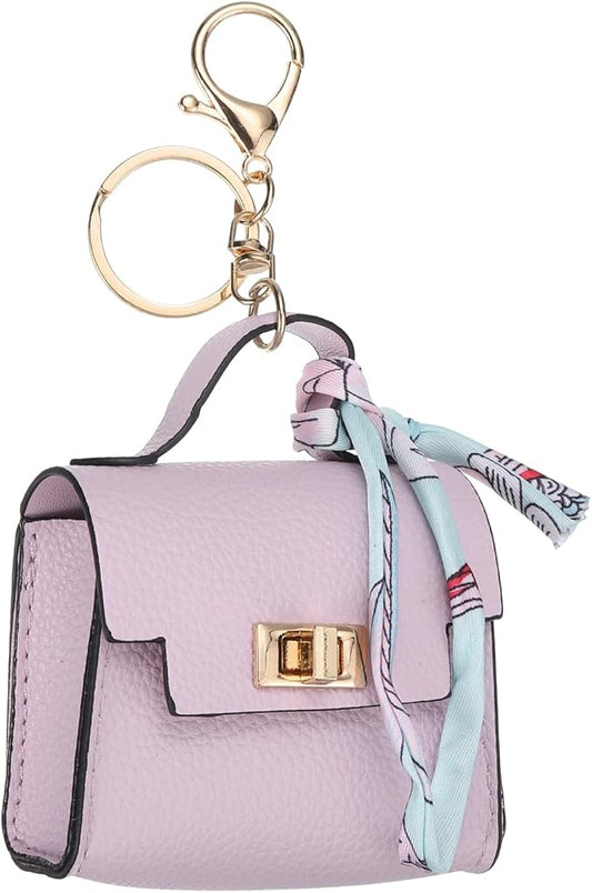 PATIKIL Mini Backpack Keychain, Cute Coin Purse Keychain PU Leather Backpack Purse Key Chain Little Earbud Bag Keychains for Women Mini Card Data Cable Organizer, Purple