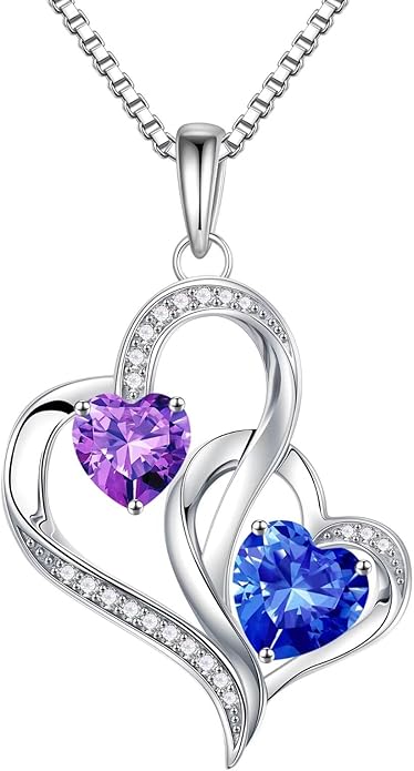 Iefil Valentines Day Gifts for Her, Birthstone Necklace for Women, 925 Sterling Silver Double Birthstone Necklace | Anniversary Birthday Gifts | Personalized Jewelry Gift for Wife Mom Girlfriend