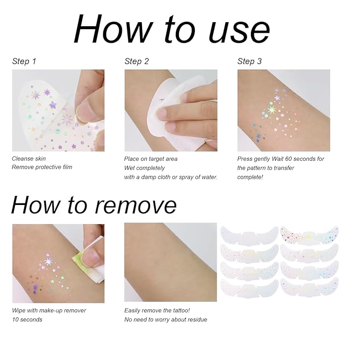 8PCS Glitter Freckles, Glitter Freckles Face Tattoo, Sparkle Freckles for Women and Kids, Cute Star Waterproof Gold Temporary Face Tattoos Glitter Glow Up Patches (8PCSB Holographic Multicolor)