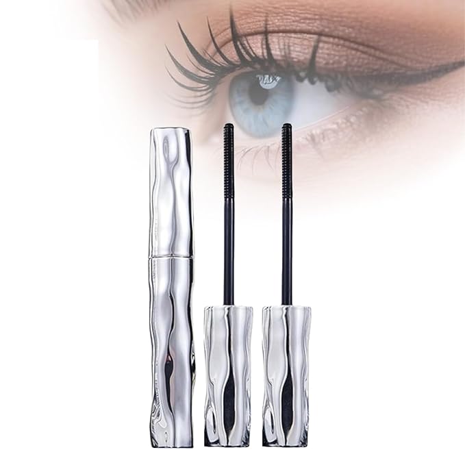 Zkyo Steel Tube Eyelash Primer, Eyelash Primer,Small Steel Tube Mascara,Waterproof Long-Lasting 3D Curling Eyelash With No Flaking, Sweat-Proof, Lengthening, Quick-Drying And Reuse (Black 2PC)
