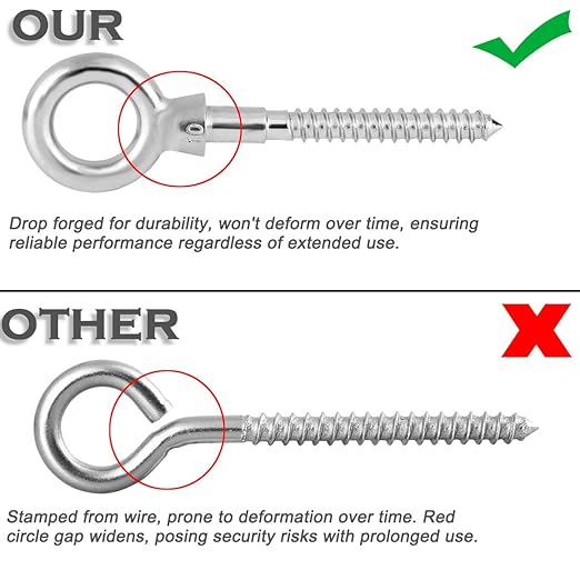 Abimars Eye Bolts by Load Capacity 1000lbs, 4PCS M10 316 Stainless Steel Eye Hooks Screw in Heavy Duty for Hanging Hammocks, Swing Chairs, Heavy-Duty Suspension