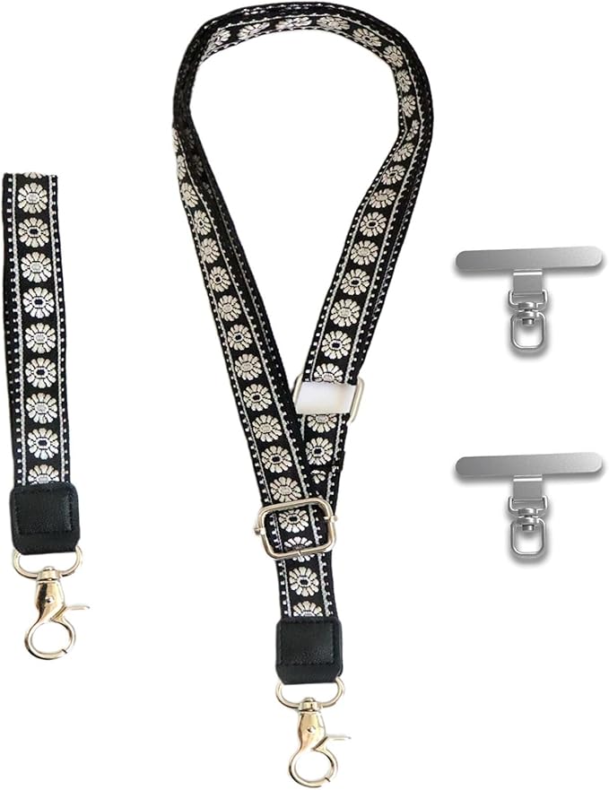 LEMEDE Wrist Keychain and Adjustable Phone Lanyard, Silver Hook Phone Crossbody Strap with 360° Rotating Phone Pads