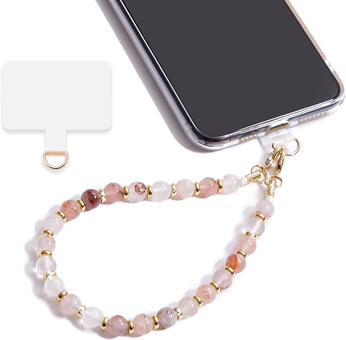 Marble Beaded Phone Wrist Strap,Detachable Phone Bracelet Strap with Tether Tab,Hands-Free Wristlet Strap (Pink-1)