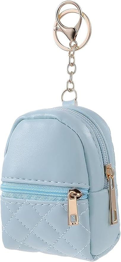 1 Pc Blue Mini Backpack Keychain for Women,Cute Small Cosmetic Bag,PU Leather Makeup Bag Key Pocket Lipstick Bag Card Holder Data Cable Organizer Zipper Pouch