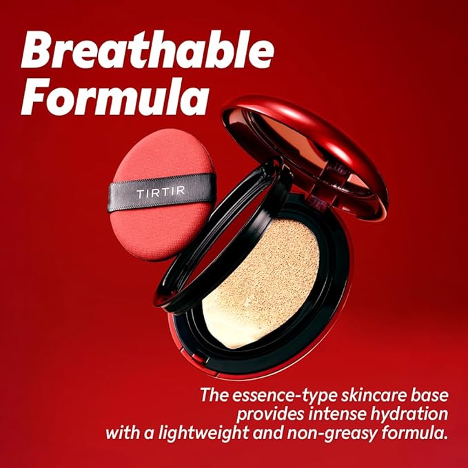 TIRTIR Mask Fit Red Cushion Foundation | Full coverage, Weightless, Skin fit, Satin Glow Finish, Korean Makeup BB Foundation, beauty, Tattoo cover up, Buildable (#22C Peach Beige, 0.63 Fl Oz)