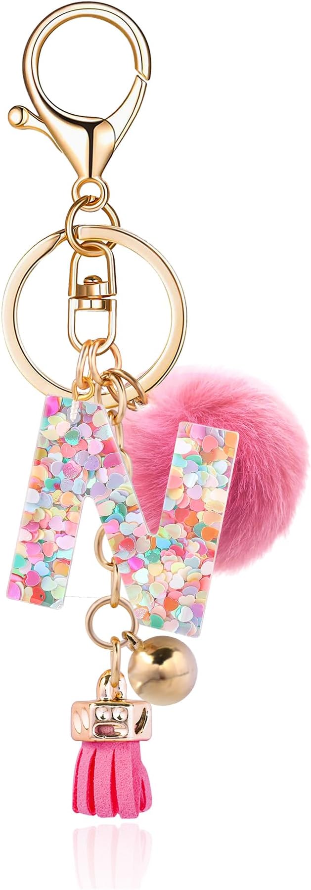 Resin Alphabet Initial Letter Keychain Keyring for Women Purse Handbags With Fur Ball Pom