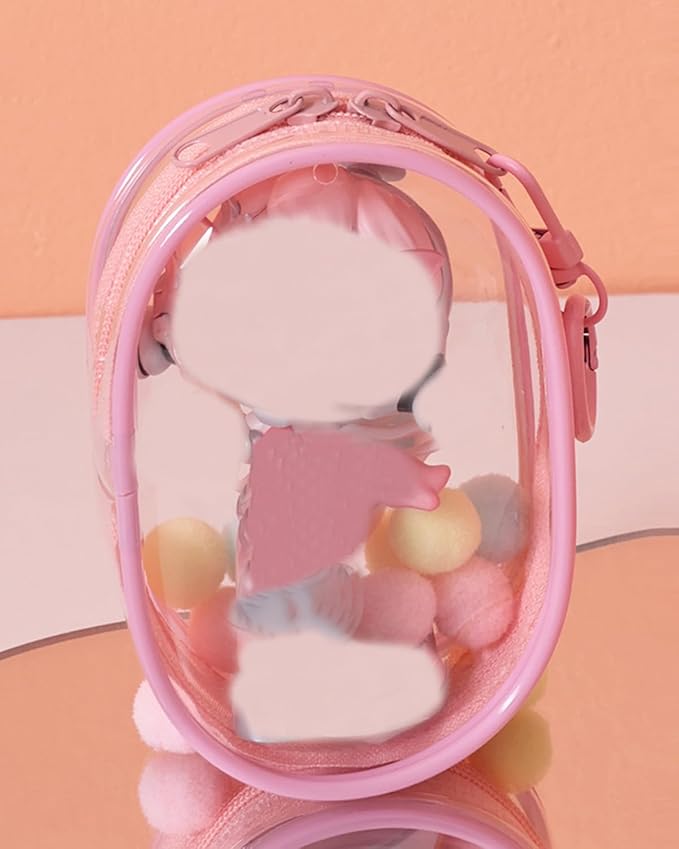 Clear Keychain Bag for 4.1'' Tall Dolls, Hanging Protective Display Case, Portable Travel Storage Bag-White 3 Pack