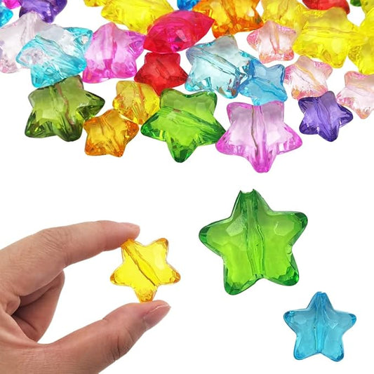 INSPIRELLE 70 Pieces Acrylic Large Star Beads 2 Sizes Transparent Spacer Beads for Jewelry Craft Making