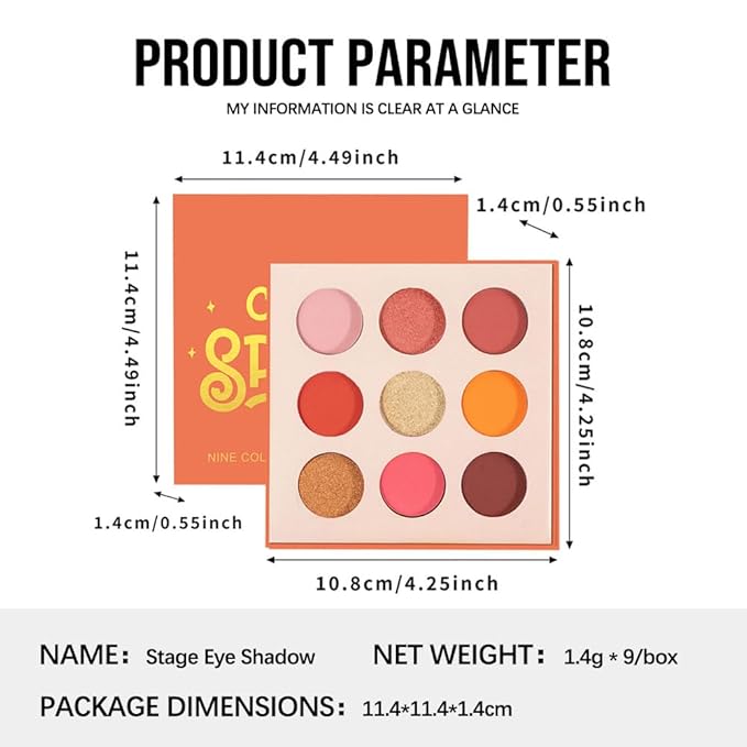 9-Color Warm Matte Shimmer Glitter Eyeshadow Palette – High Pigment Orange, Coral, Pink & Brown Shades, Long-Lasting Waterproof Blendable Eye Makeup for Summer, Daily, and Glam Looks