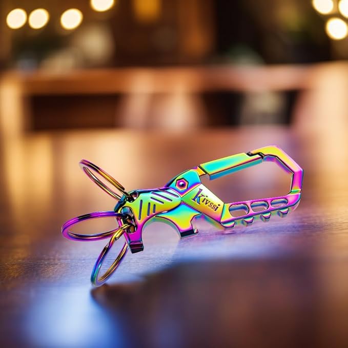 Heavy duty metal keychains, Carabiner clip Car key chains,Fashion family keychain bottle opener and 3 Key Rings suitable for men and women.（Multicolor-2pcs）