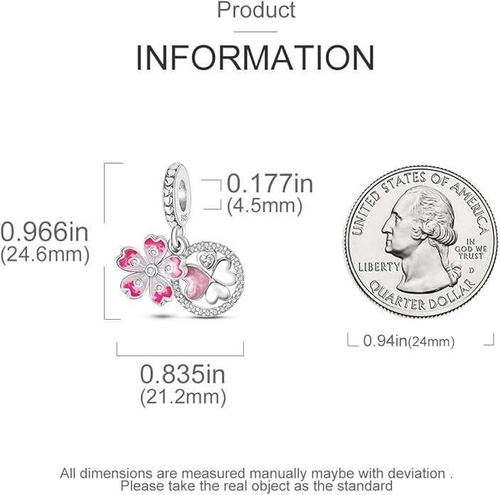 HONGRUI 925 Sterling Silver Charm for Bracelets Necklace Fashion Heart Bow Flower Family Butterfly Pendant Bead Charm for Women Festival jewelry gifts