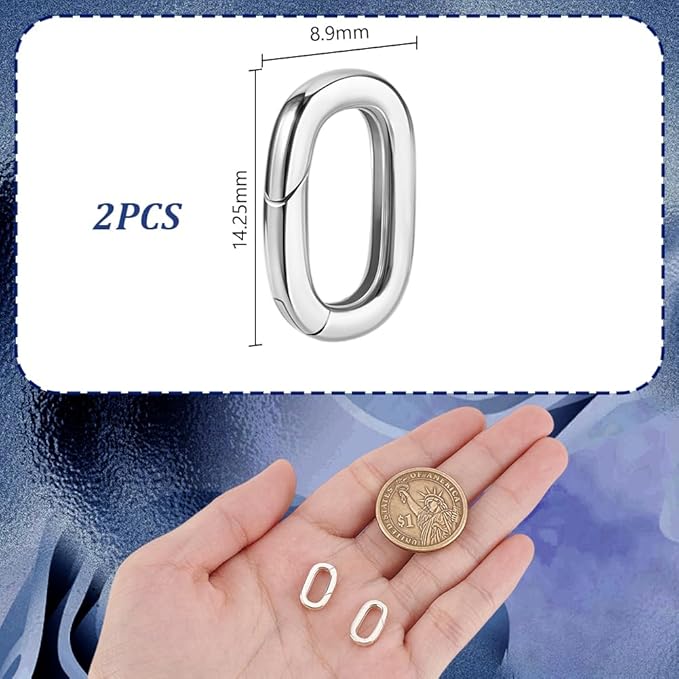 AHANDMAKER 2Pcs Sterling Silver Spring Gate Rings Necklace Enhancer Clasp Oval Spring Gate Rings Connector Clasp Extension Connector Clasps for Jewelry Making Keyrings Bags DIY Crafts Supplies