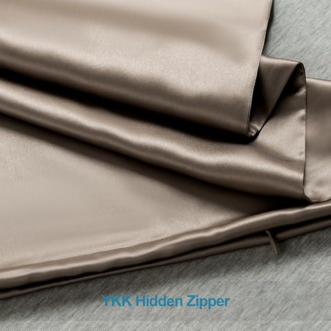 STONECREST Silk Pillowcase, 100% Organic Mulberry Silk, Real 22 Momme 6A Grade, Oeko-Tex Certified, Luxury Pillow Cover for Hair & Skin, with Hidden Zipper(1 Pc Standard 20x26, Brown)