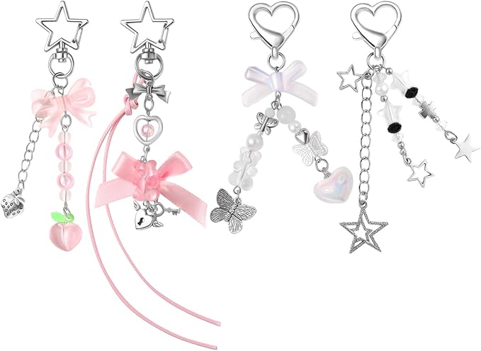 4 PCS Y2K Keychain Cute Keychain Accessories Y2K Phone Charms With Tether Tab Aesthetic Keychains