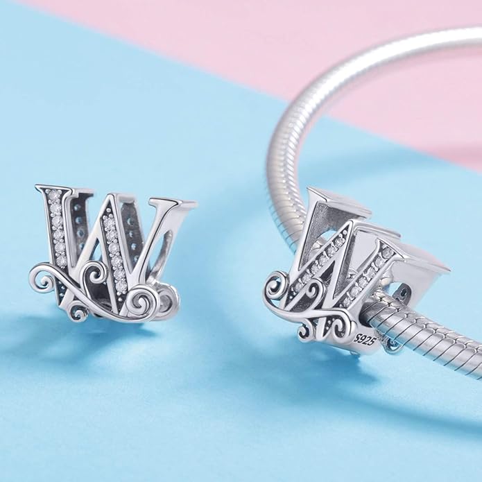 925 Sterling Silver Letter Charms for Pandora Bracelets Alphabet Initial Charms Beads Birthday Christmas Jewelry Gift for Women