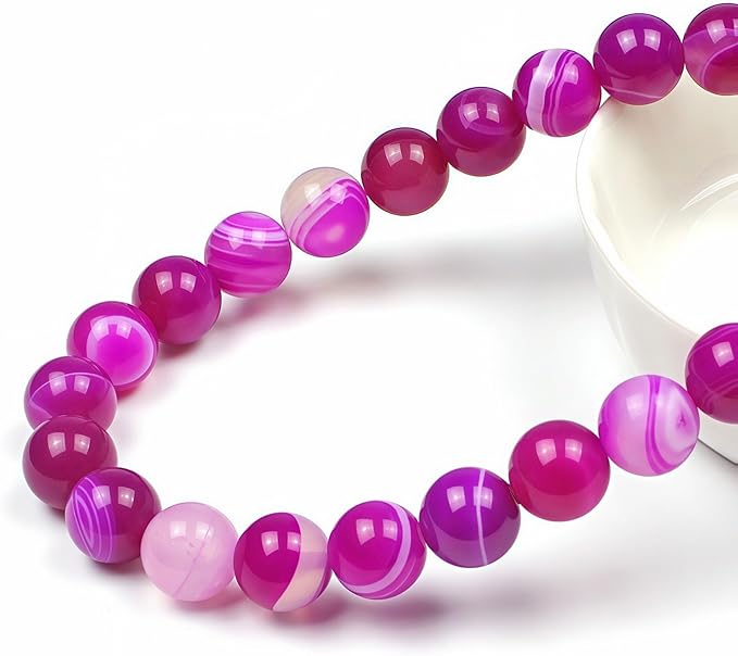 MJDCB Natural Stone Beads Rose Red Stripe Agate Round Loose Beads for Jewelry Making DIY Bracelet Necklace (8mm)