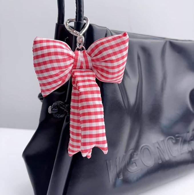 Pink Bow Keychain Bag Charms Y2K Bowknot Plaid Keychains Coquette Aesthetic Purse Handbag Backpacks Charms