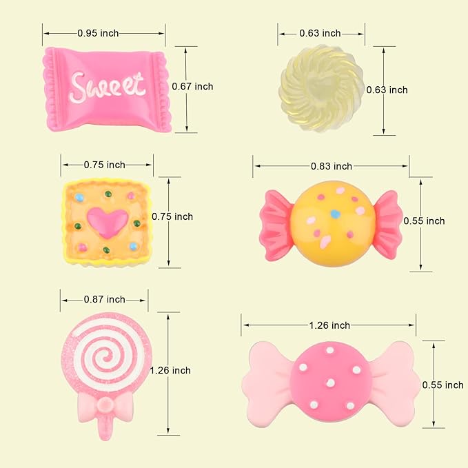 FENGWANGLI 50Pcs Cute Candy Slime Charms,Assorted Kawaii Resin Fake Candy Charms for Crafts,Mini Decoden Flatback Embellishments for Phone Junk Cases,Hairpins,Scrapbooking Crafting & DIY Decor