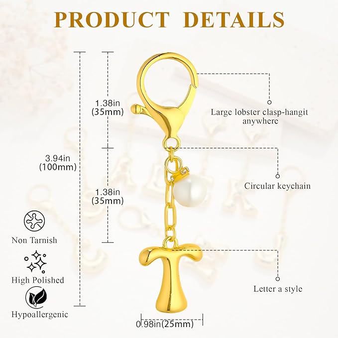 VICKHU Gold Plated Bubble Initial Letter Cute Keychain for Women Car Key Purse Decorative Keyring Handbag Charms Fashion