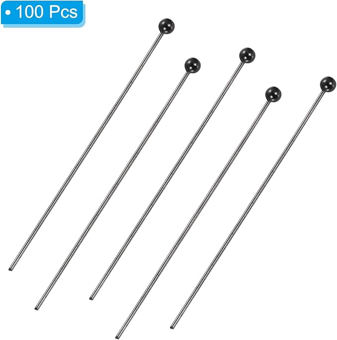 PATIKIL 100Pcs Matte Black Ball Head Pins Jewelry Making 24 Gauge 40mm Wire Brass Round Ball Metal End Head Pins for DIY Craft Necklaces Bracelets Earrings