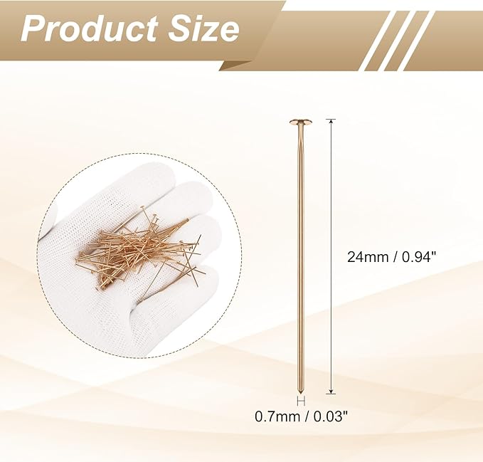 HARFINGTON 100pcs Flat Head Pins 0.94" 24mm Needles Bulk for Earring Pendant Necklace Bracelet Charm Jewelry Making Findings DIY Craft, Champagne Gold