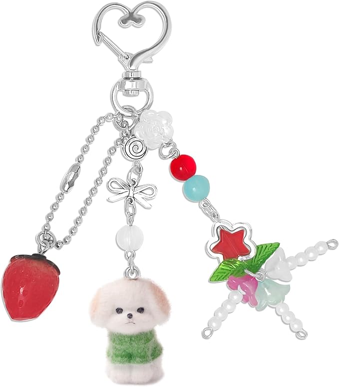 Cute Pink Keychain,Fuzzy Cat Keychain Aesthetic Y2K KeychainStylish KeychainsAccessories