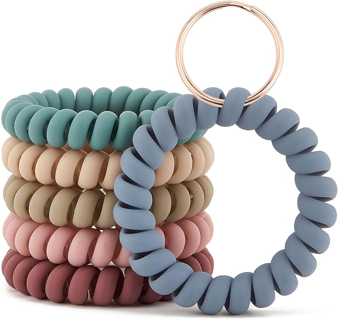 Spiral Keychain Stretchy Wrist Coil Bracelet Key Chain Waterproof Wristlet Key Holder for Pool, Sauna, Sports, Gym