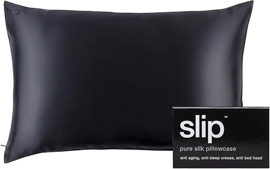 slip The Original Queen Pure Silk Pillow Case - 100% Pure 22 Momme Mulberry Silk - Queen Size Standard Pillow Case - Anti-Aging, Anti-BedHead, Anti-Sleep Crease, Black (20" x 30")