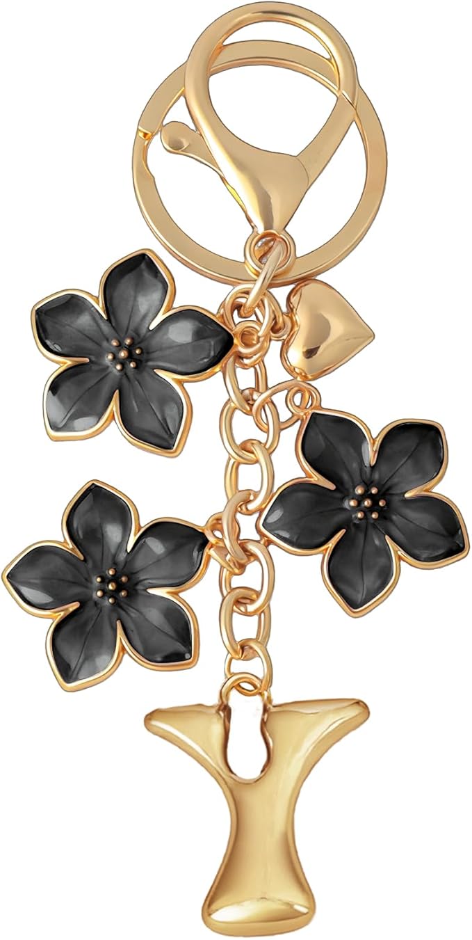 Snycler Bubble Initial Keychain Graceful Flower for bags car remote–A-Z Letter Charms for Women