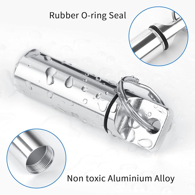 Small Portable Pill Box Keychain (3 Pack), Aluminium Alloy Mini Pill Organizer Case Container for Purse,Waterproof Metal Pill Holder Medicine Bottle for Outdoor Camping Travel(Black+Silver+Red)