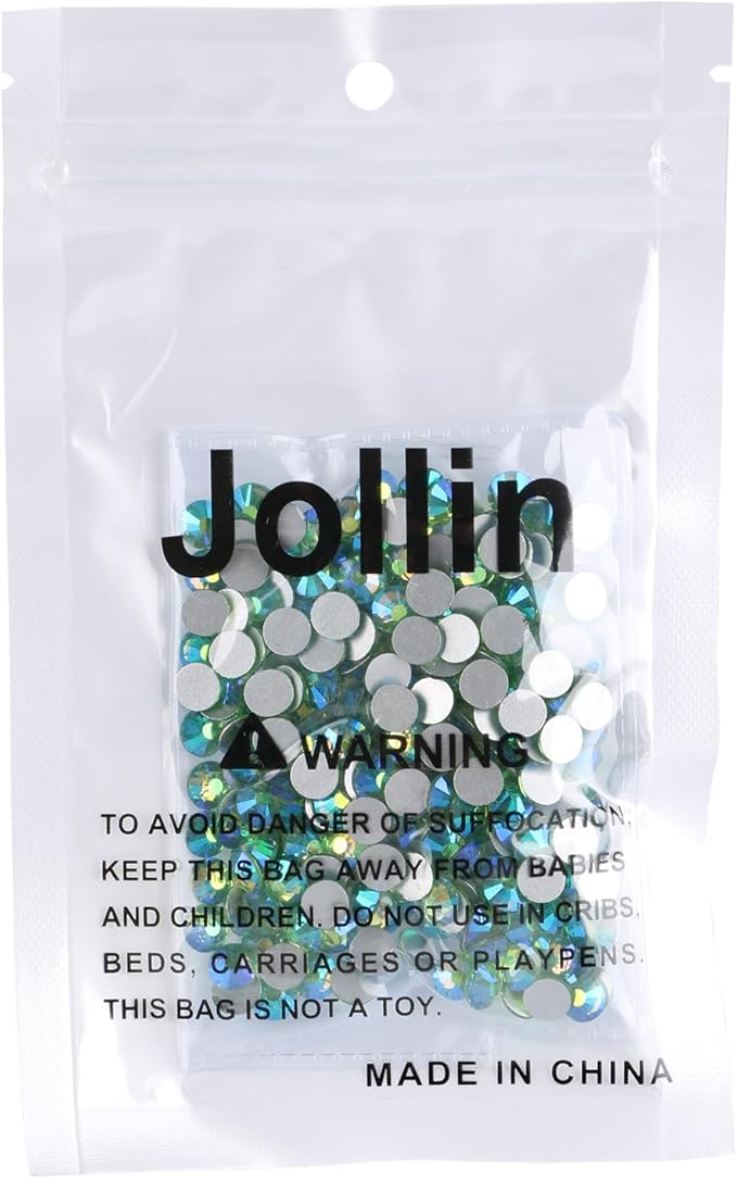 Jollin 288pcs Flatback Rhinestones Glue Fix Crystal Glass Diamantes Gems for Crafting Nail Art Crafts Decorations Clothes Shoes 6.4 mm (ss30, Light-Green AB)