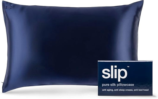 slip The Original Queen Pure Silk Pillow Case - 100% Pure 22 Momme Mulberry Silk - Queen Size Standard Pillow Case - Anti-Aging, Anti-BedHead, Anti-Sleep Crease, Navy, (20" x 30")