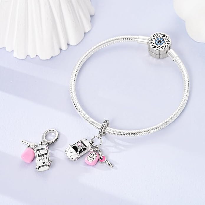 NARMO Charms for Bracelets 925 Sterling Silver Star Dangle Charms Car Keys Lipstick Dangle Charm Beads for Women Bracelets Necklace