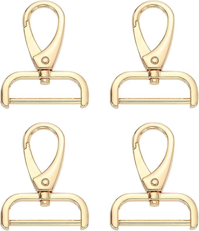 HARFINGTON 4pcs Detachable Snap Hook Swivel Clasp 1 1/4" (32mm) Zinc Alloy Lobster Claw Clasp for Keychain Lanyard Purse DIY Purse Strap, Light Gold